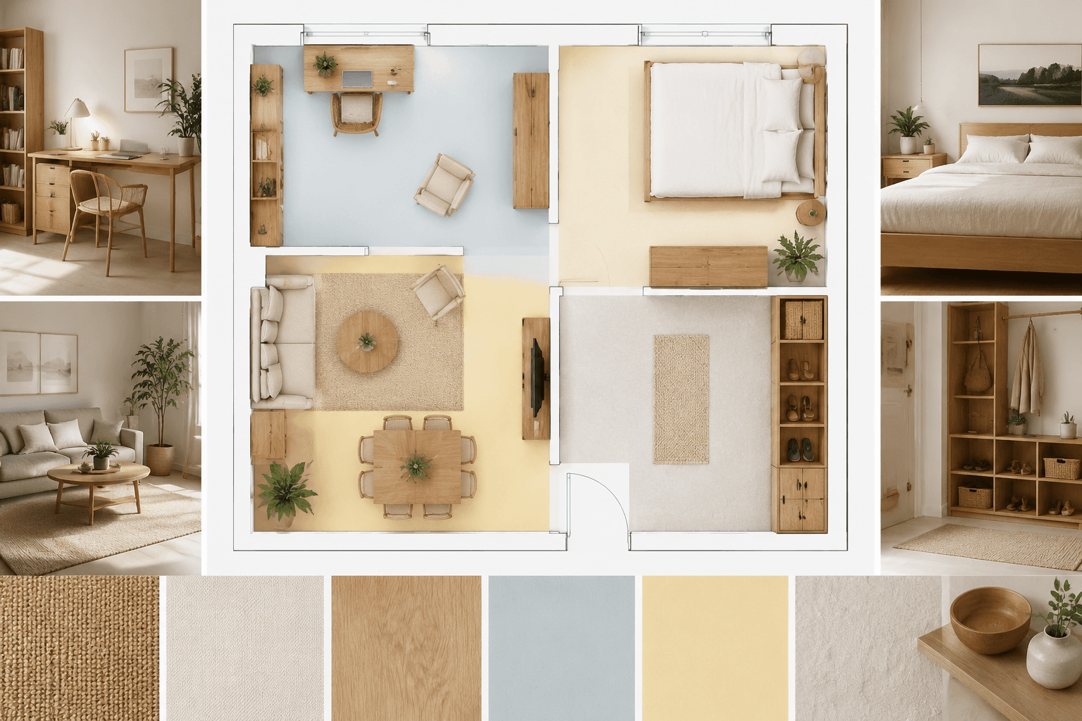 Sample four-zone room board with arranged furniture areas