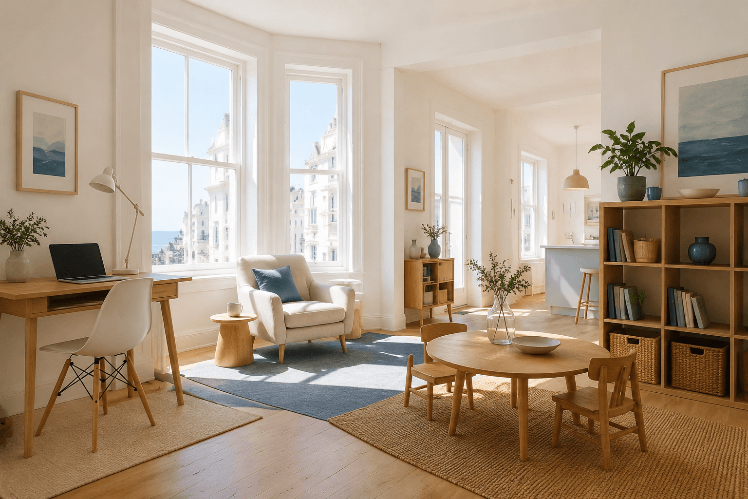 Sunlit Brighton apartment arranged into four living zones